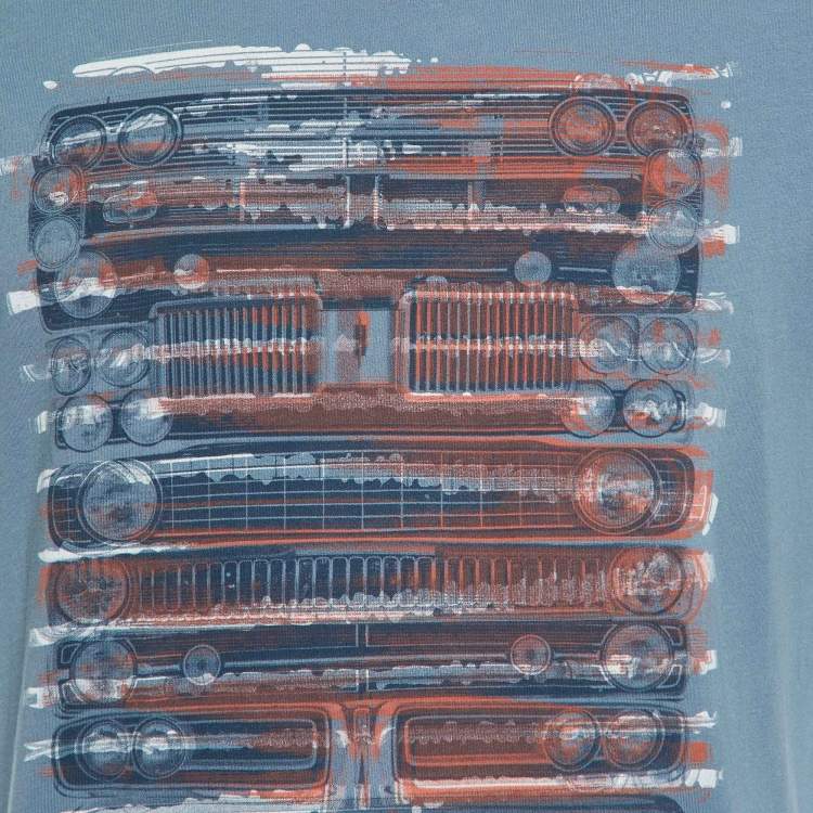 Pre Owned Boss By Hugo Boss Orange Grey Printed Cotton Talking 2 Crew Neck T-Shirt M