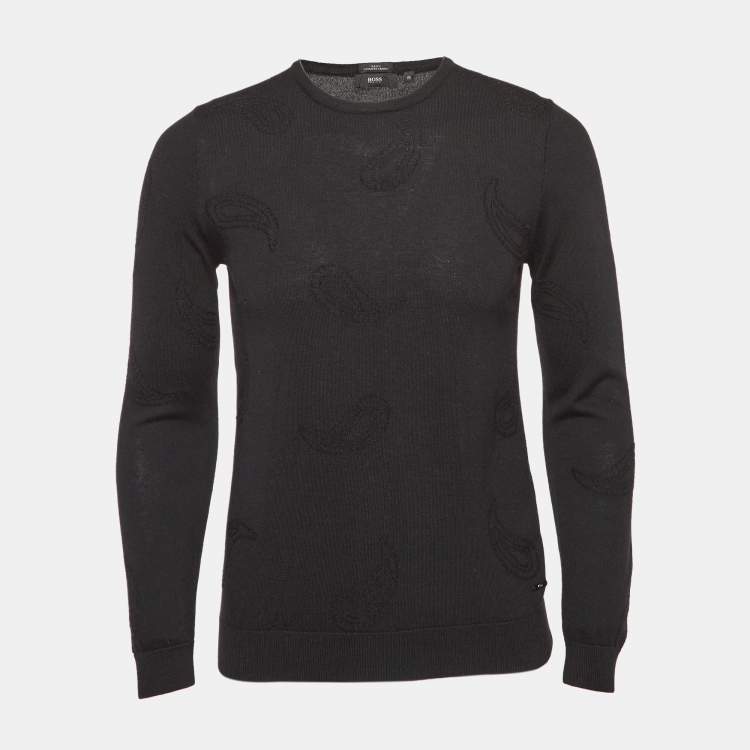 Pre Owned Boss by Hugo Boss Black Paisley Pattern Knit Slim Fit Sweater M