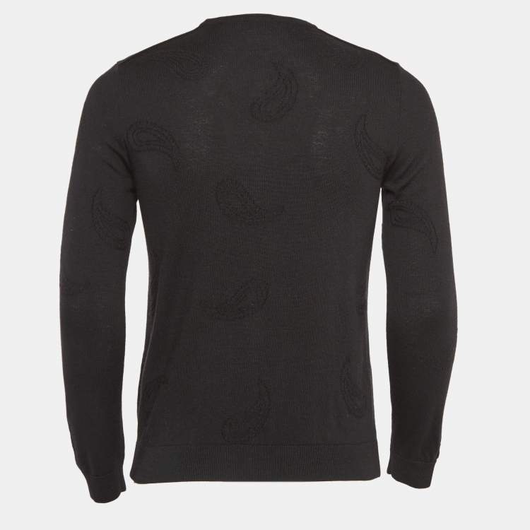 Pre Owned Boss by Hugo Boss Black Paisley Pattern Knit Slim Fit Sweater M