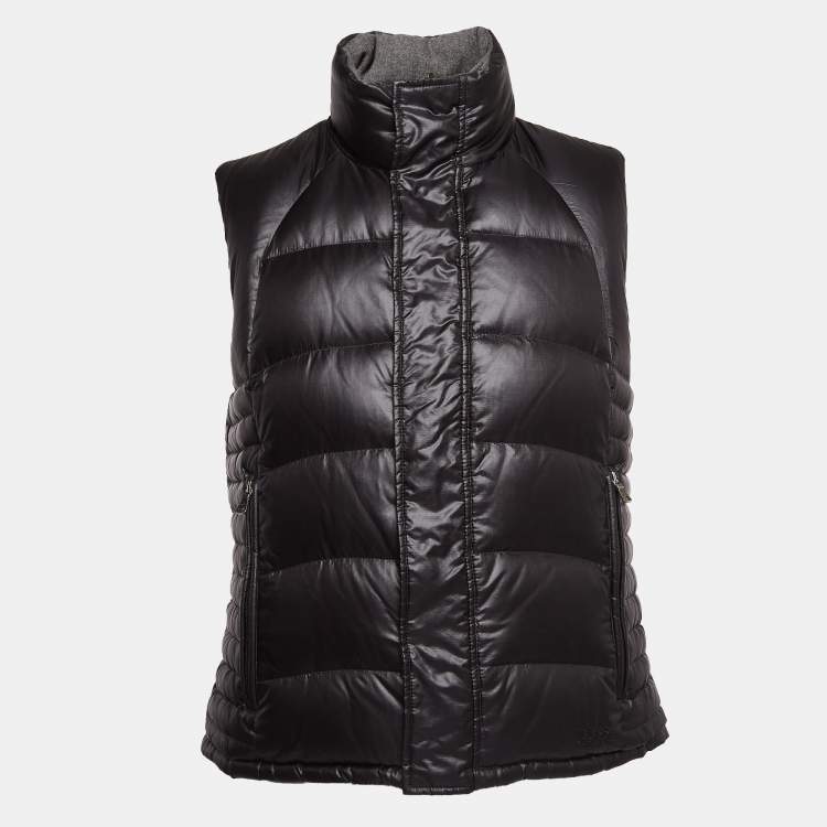 Pre Owned Boss by Hugo Boss Grey Wool and Nylon Reversible Down Vest M