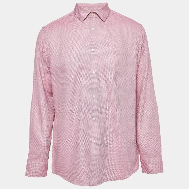 Pre Owned Boss By Hugo Boss Pink Patterned Cotton Slim Fit Shirt XXL