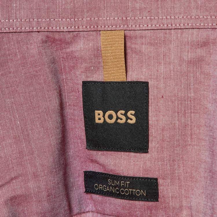 Pre Owned Boss By Hugo Boss Maroon Cotton Slim Fit Long Sleeve Shirt S