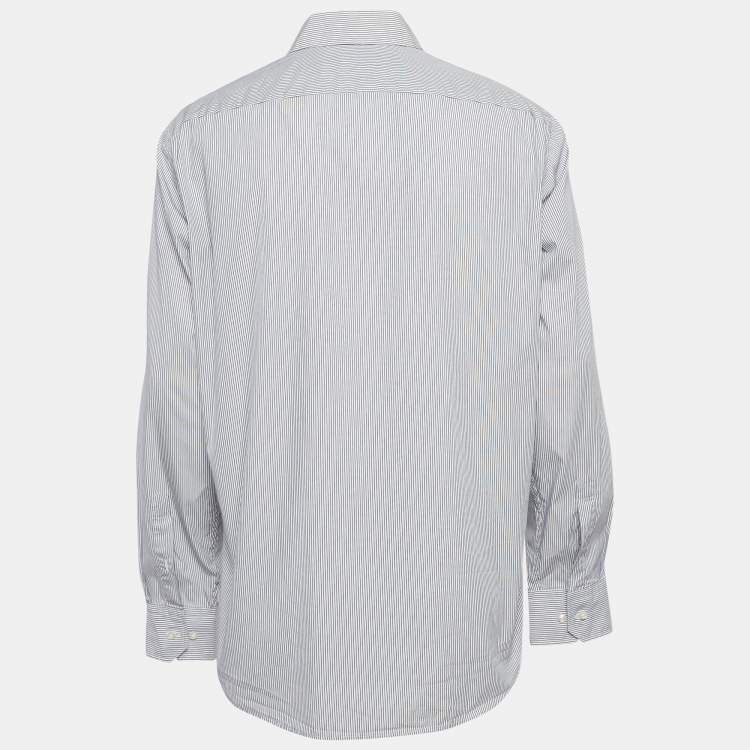 Pre Owned Boss By Hugo Boss Blue Pinstripe Cotton Button Up Shirt XXL
