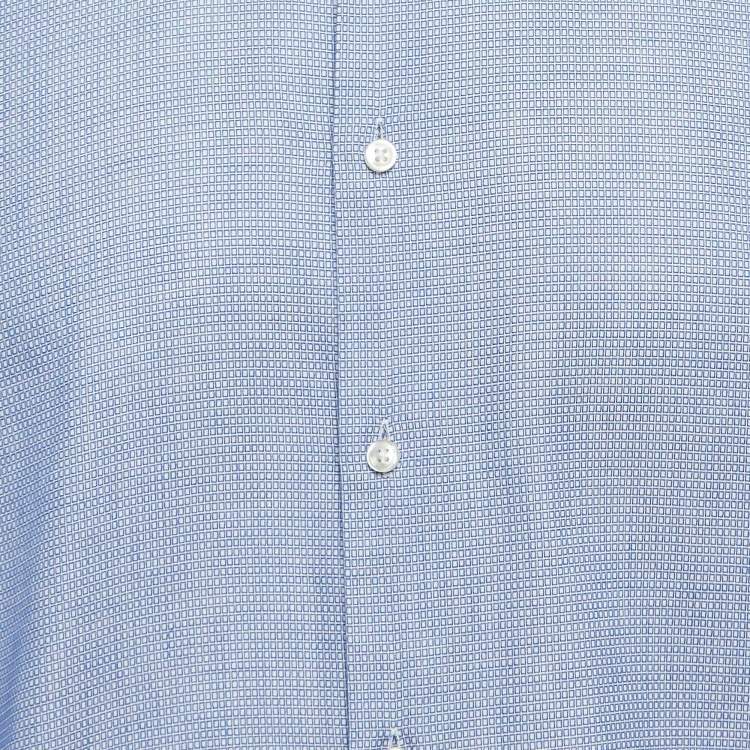 Pre Owned Boss By Hugo Boss Blue Patterned Cotton Button Up Shirt XXL