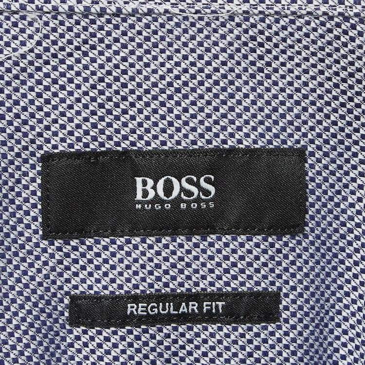 Pre Owned Boss By Hugo Boss Blue Patterned Cotton Regular Fit Shirt XXL