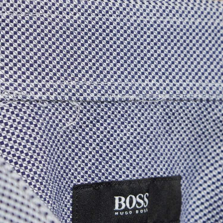 Pre Owned Boss By Hugo Boss Blue Patterned Cotton Regular Fit Shirt XXL