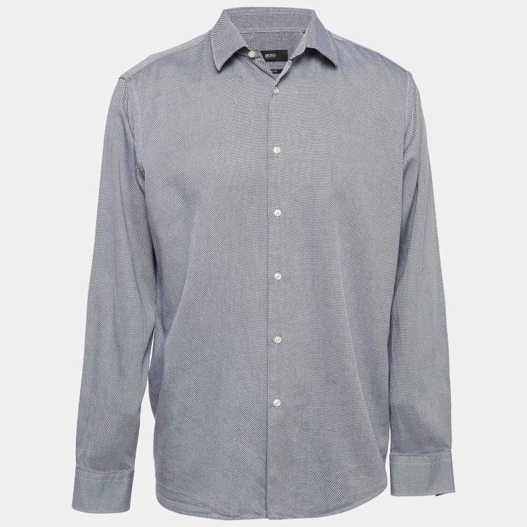 Pre Owned Boss By Hugo Boss Blue Patterned Cotton Regular Fit Shirt XXL