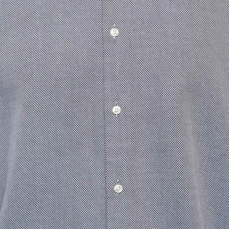 Pre Owned Boss By Hugo Boss Blue Patterned Cotton Regular Fit Shirt XXL