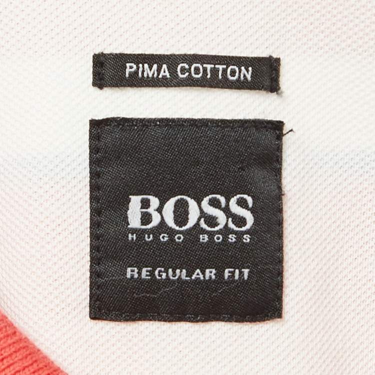 Pre Owned Boss By Hugo Boss Red Stripe Pima Cotton Regular Fit Polo L