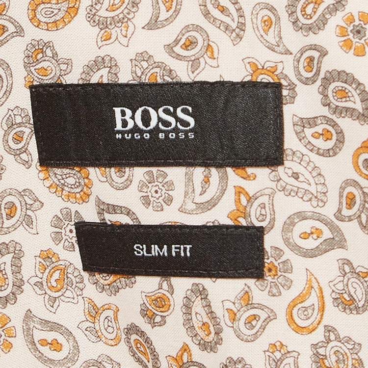 Pre Owned Boss By Hugo Boss Orange Cotton Button Front Shirt L