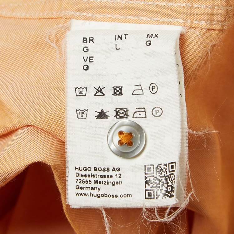 Pre Owned Boss By Hugo Boss Orange Cotton Button Front Shirt L