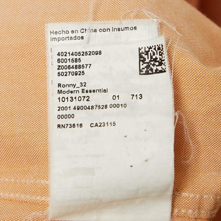 Pre Owned Boss By Hugo Boss Orange Cotton Button Front Shirt L