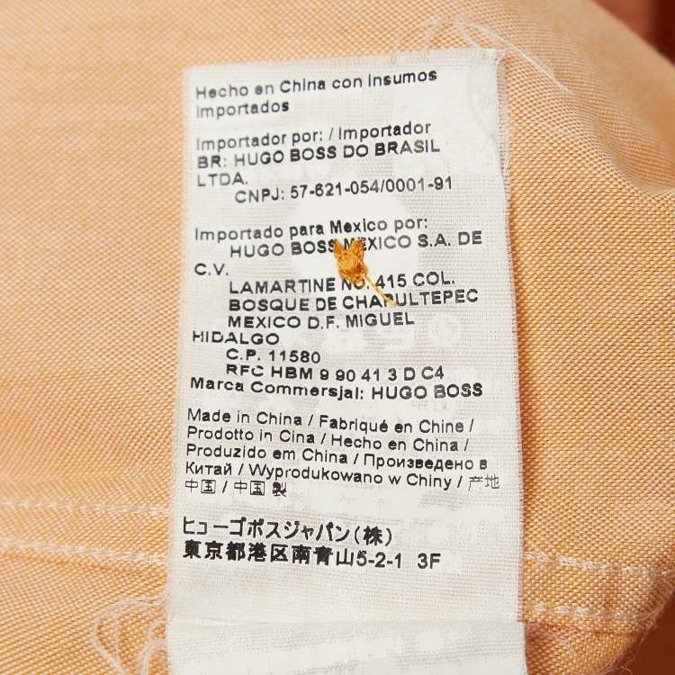 Pre Owned Boss By Hugo Boss Orange Cotton Button Front Shirt L
