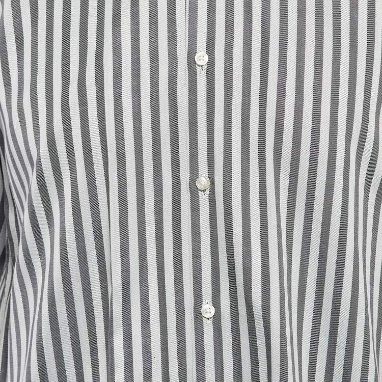 Pre Owned Boss By Hugo Boss Grey Stripe Cotton Slim Fit Shirt XL