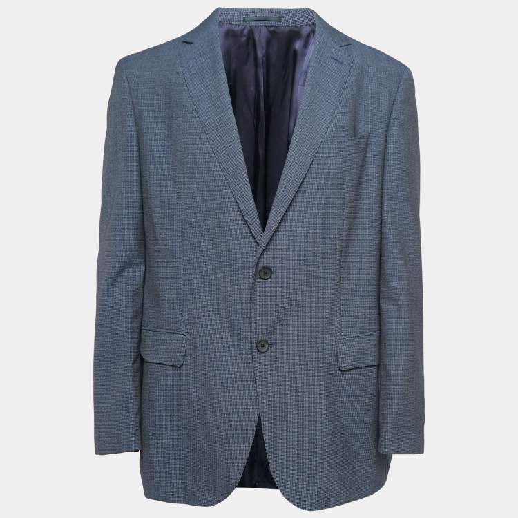 Pre Owned Boss By Hugo Boss Blue Patterned Virgin Wool Single Breasted Blazer S