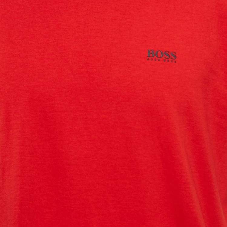 Pre Owned Boss By Hugo Boss Red Logo Print Jersey Crew Neck T-Shirt L