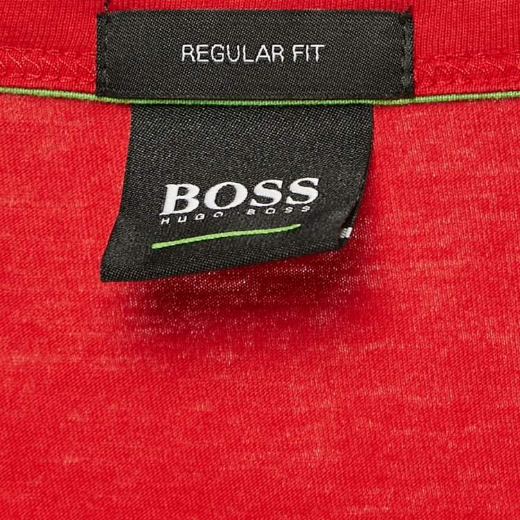 Pre Owned Boss By Hugo Boss Red Logo Print Jersey Crew Neck T-Shirt L