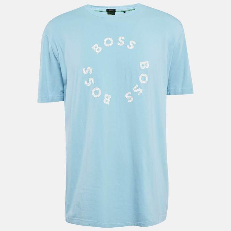 Pre Owned Boss By Hugo Boss Blue Logo Print Jersey Crew Neck T-Shirt XXL