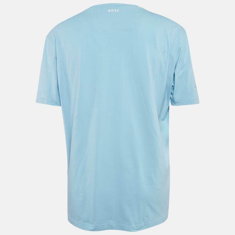 Pre Owned Boss By Hugo Boss Blue Logo Print Jersey Crew Neck T-Shirt XXL