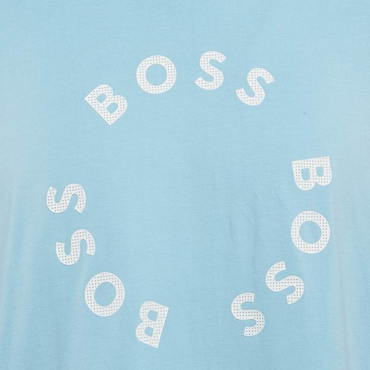Pre Owned Boss By Hugo Boss Blue Logo Print Jersey Crew Neck T-Shirt XXL