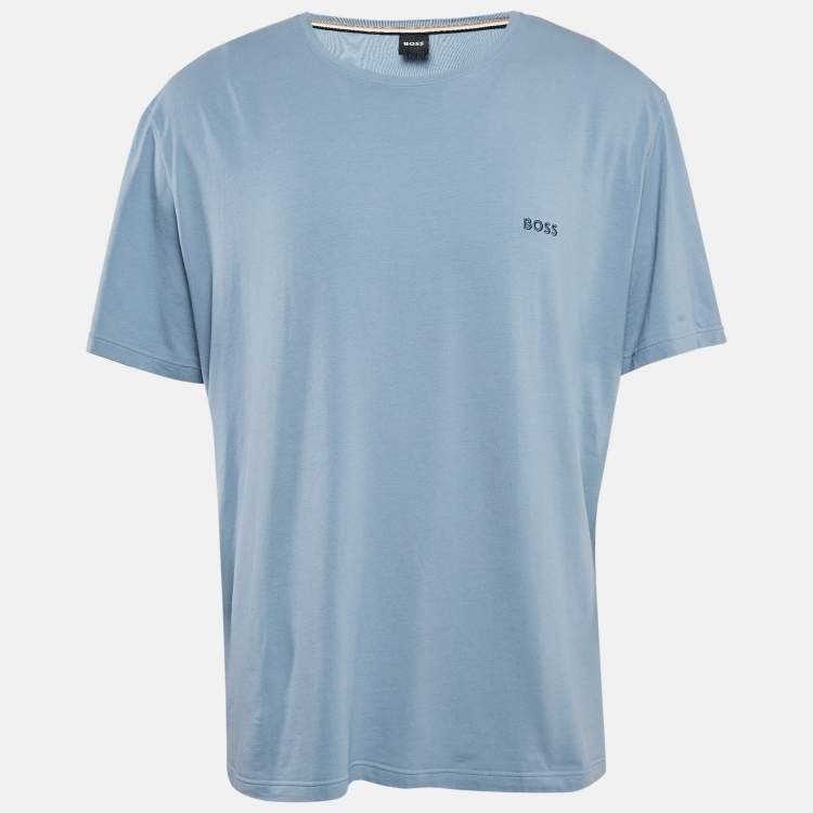Pre Owned Boss By Hugo Boss Blue Logo Print Jersey Crew Neck T-Shirt XXL