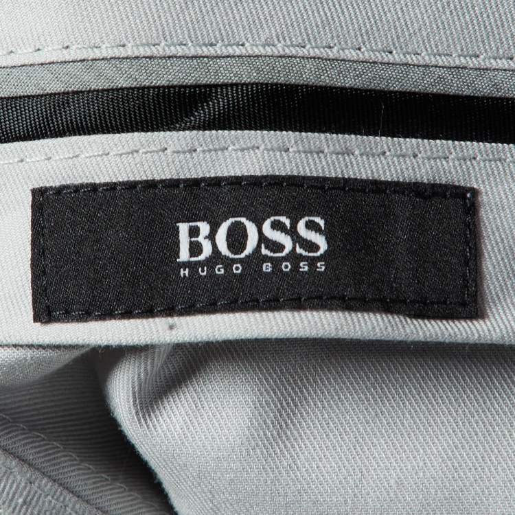 Pre Owned Boss By Hugo Boss Grey Herringbone Cotton Trousers S