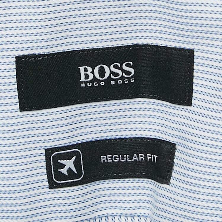 Pre Owned Boss By Hugo Boss Blue Striped Cotton Regular Fit Elliott Shirt L