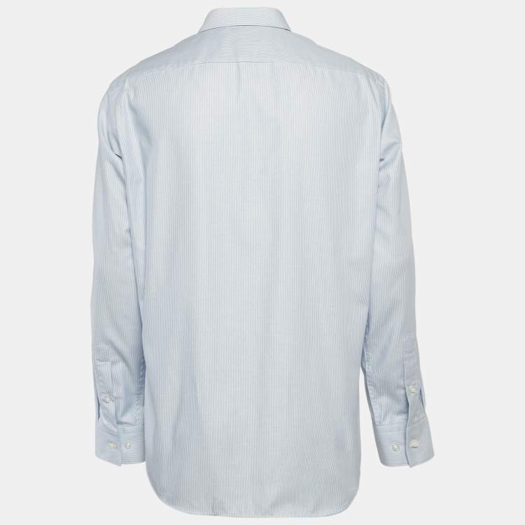 Pre Owned Boss By Hugo Boss Blue Striped Cotton Regular Fit Elliott Shirt L