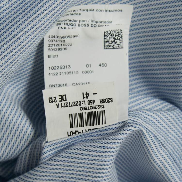 Pre Owned Boss By Hugo Boss Blue Striped Cotton Regular Fit Elliott Shirt L