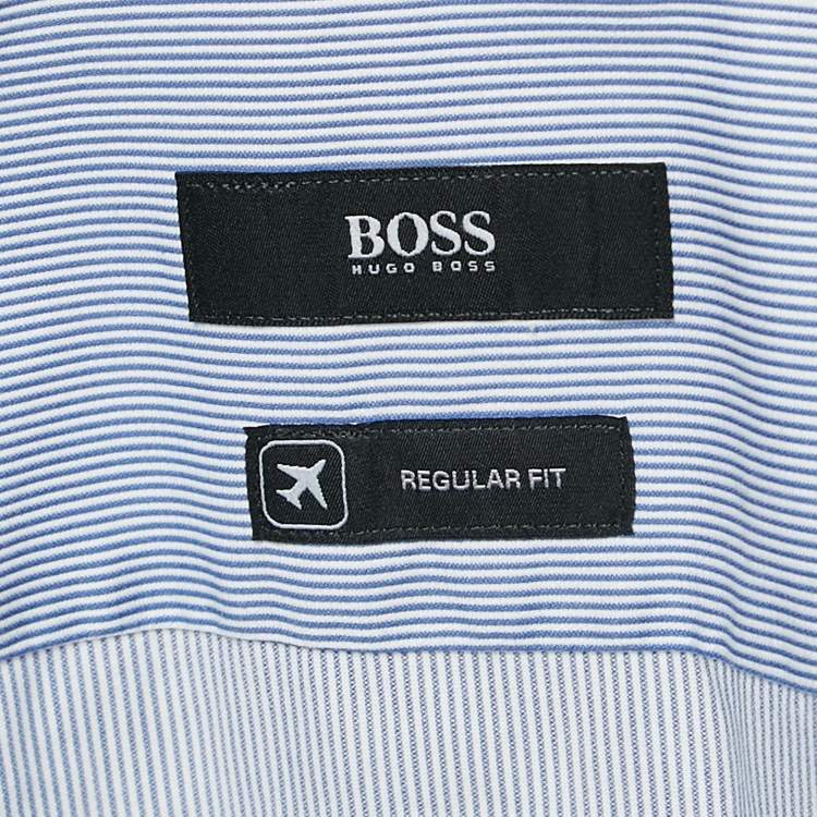 Pre Owned Boss By Hugo Boss Blue Striped Cotton Regular Fit Elliott Shirt L