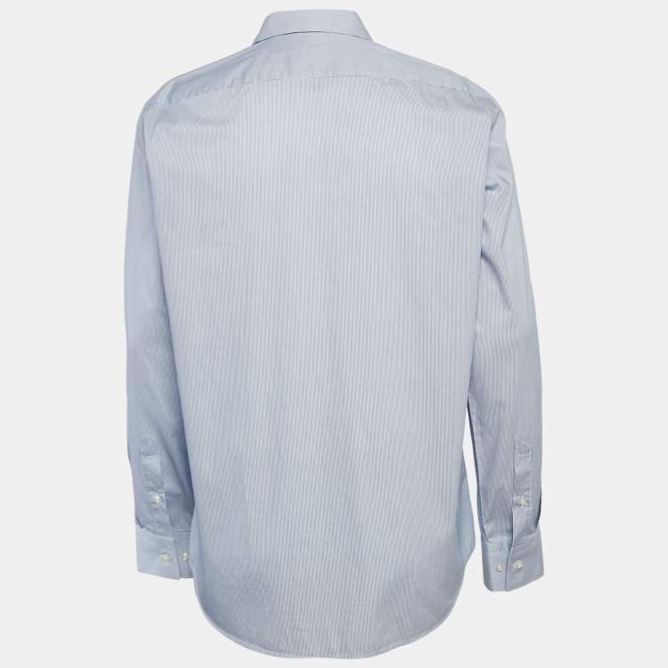 Pre Owned Boss By Hugo Boss Blue Striped Cotton Regular Fit Elliott Shirt L