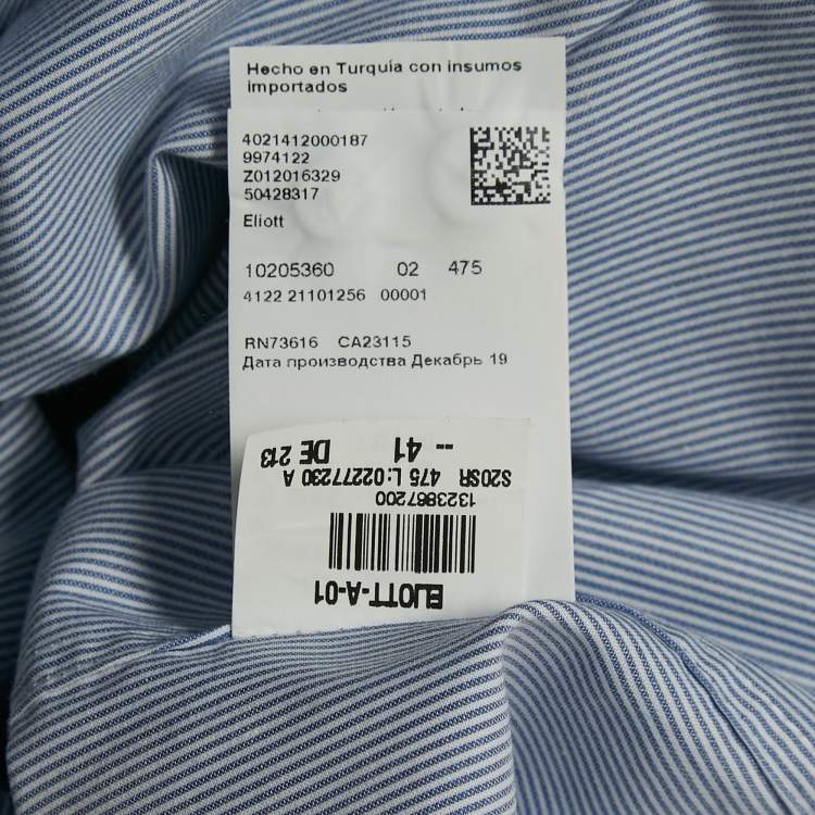 Pre Owned Boss By Hugo Boss Blue Striped Cotton Regular Fit Elliott Shirt L