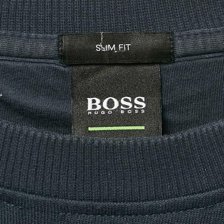 Pre Owned Boss by Hugo Boss Blue Logo Print Cotton Knit Sweatshirt XXL