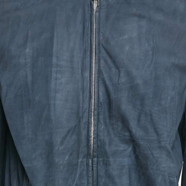 Pre Owned Boss By Hugo Boss Blue Suede Zip-Up Jacket XL