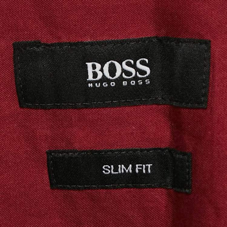 Pre Owned Boss By Hugo Boss Red Checked Cotton Slim Fit Ronny Shirt M