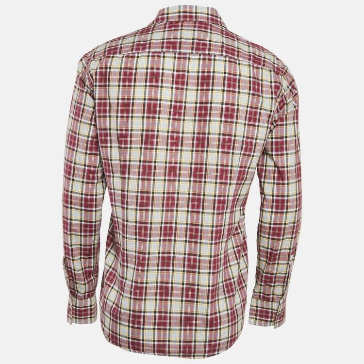Pre Owned Boss By Hugo Boss Red Checked Cotton Slim Fit Ronny Shirt M