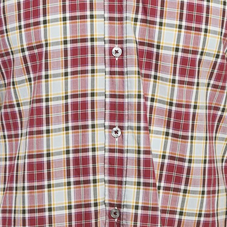 Pre Owned Boss By Hugo Boss Red Checked Cotton Slim Fit Ronny Shirt M