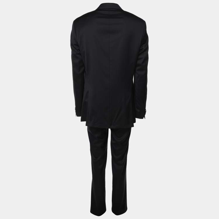 Pre Owned Boss By Hugo Boss Navy Blue Virgin Wool Suit L