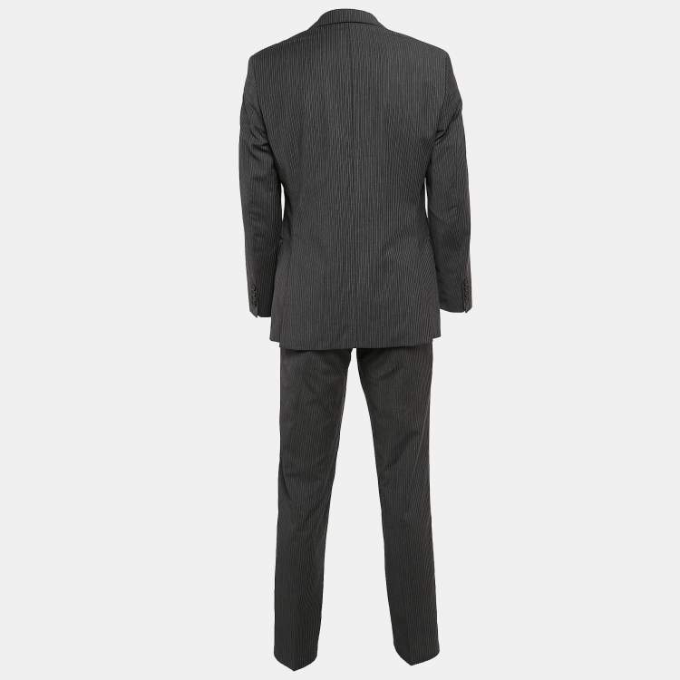 Pre Owned Boss By Hugo Boss Grey Pinstripe Wool Single Breasted Pants Suit S