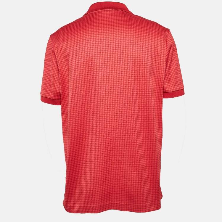 Pre Owned Boss By Hugo Boss Red Houndstooth Jersey Slim Fit Polo T-Shirt XL