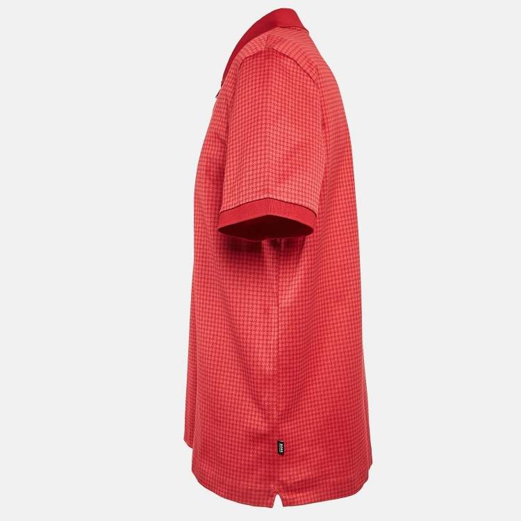 Pre Owned Boss By Hugo Boss Red Houndstooth Jersey Slim Fit Polo T-Shirt XL