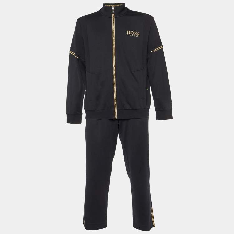 Pre Owned Boss By Hugo Boss Black Cotton Knit Track Pants and Jacket Set XXL