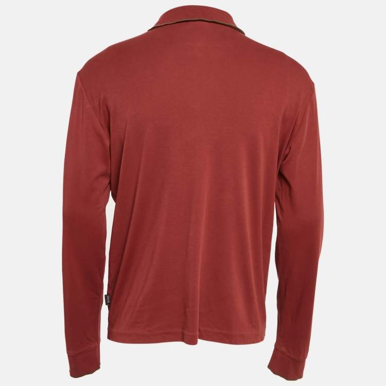 Pre Owned Boss by Hugo Boss Red Jersey Long Sleeve Polo T-Shirt L