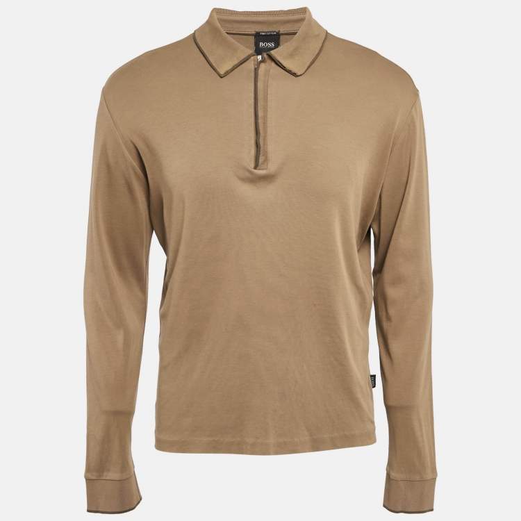Pre Owned Hugo Boss Brown Jersey Long Sleeve Polo T-Shirt L