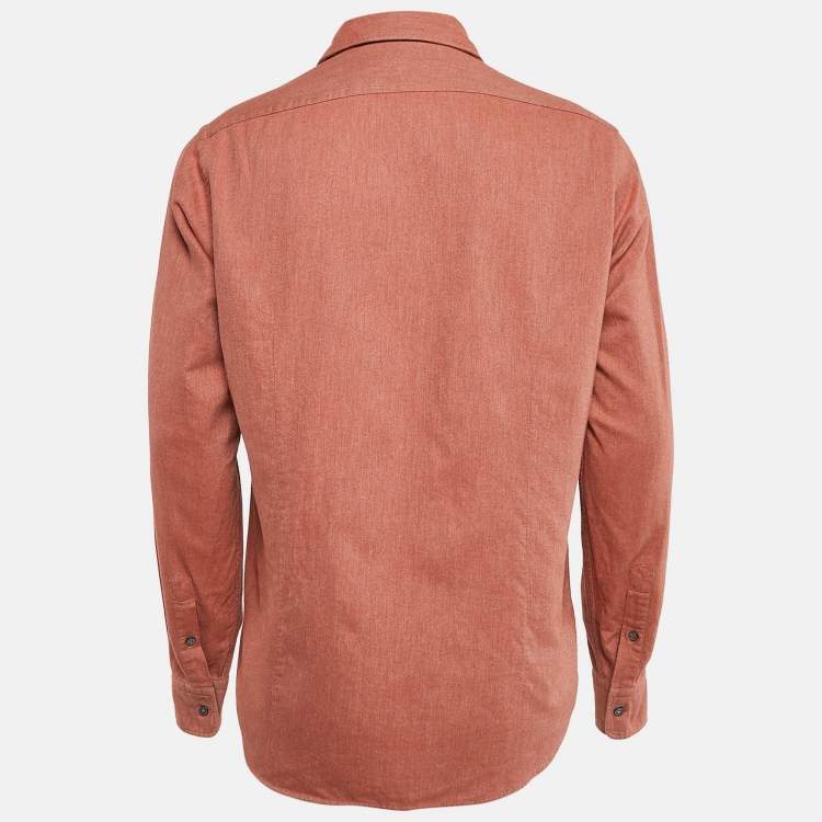Pre Owned Boss By Hugo Boss Rustic Orange Cotton Tailored Shirt M