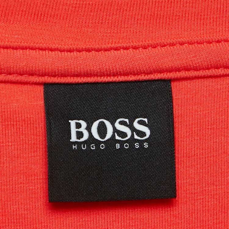 Pre Owned Boss By Hugo Boss Red Logo Print Cotton Crew Neck T-Shirt L