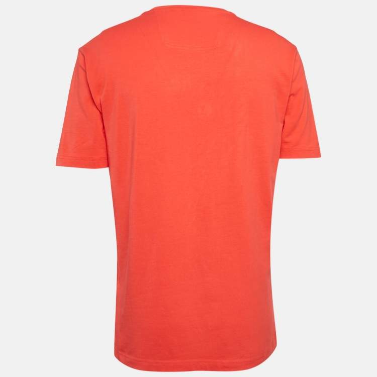 Pre Owned Boss By Hugo Boss Red Logo Print Cotton Crew Neck T-Shirt L