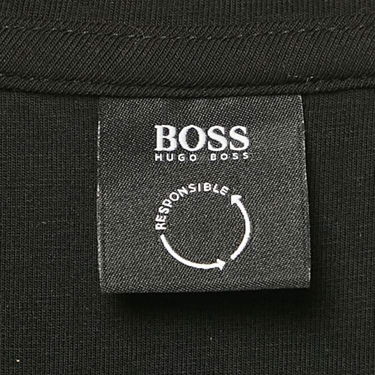 Pre Owned Boss By Hugo Boss Black Logo Print Cotton Crew Neck T-Shirt L
