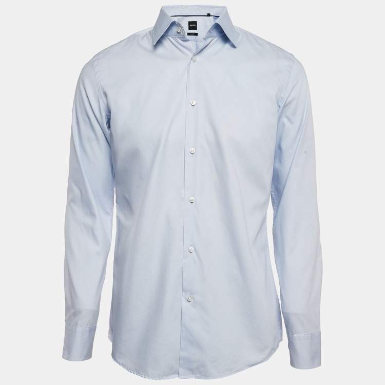 Pre Owned Boss By Hugo Boss Blue Cotton Slim Fit Shirt M