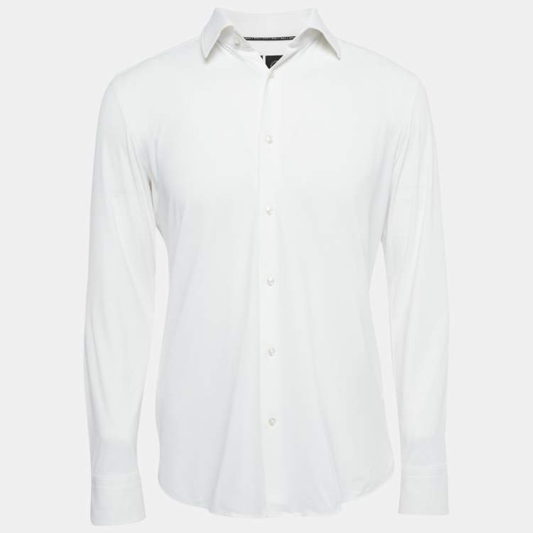 Pre Owned Boss By Hugo Boss White Jersey Button Front Shirt M
